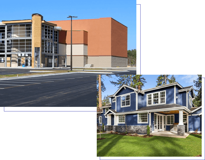 A collage of two different houses with one picture showing the same house.